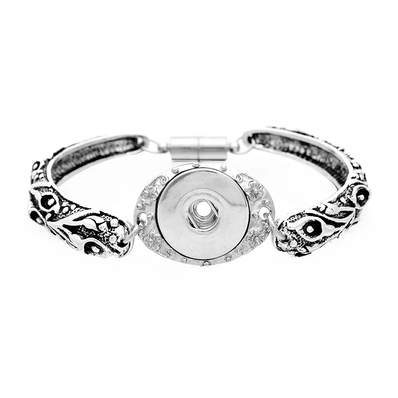 Vintage 6Styles Metal 18MM Snaps Buttons Jewelry Magnetic Metal Snap Button Bracelet For Women Men