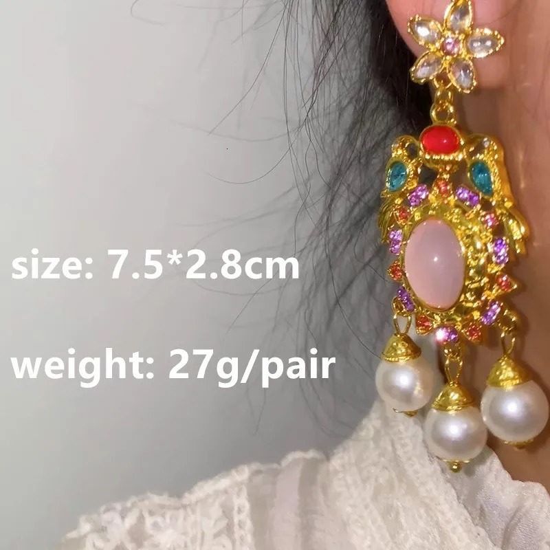 Vintage large drop earrings transparent love pendant gold metal womens jewelry elegant party gift 241031