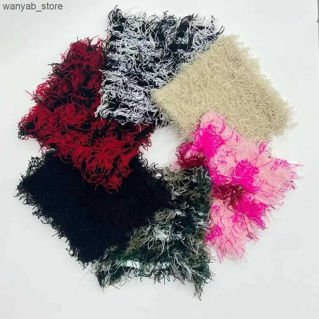 Wide Brim Hats Bucket Hats Hip Hop Distressed Knitted Caps Unisex Winter Y2k Cat Ears Little devil Beanies Outdoor Fuzzy Thick Warm Balaclava Hat L240