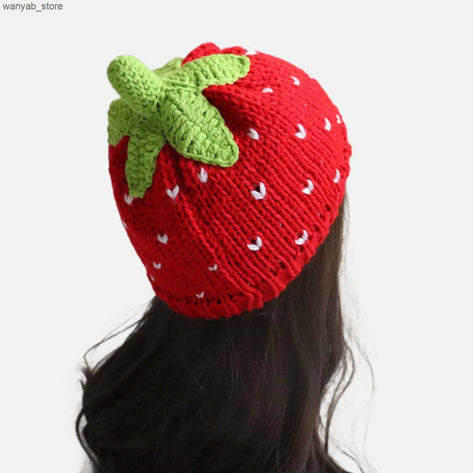 Wide Brim Hats Bucket Hats Strawberry Hat Cold Weather Hat Women Decorative Adult Handmade Soft Cute Lady Lightweight Knit Beanie Strawberry Cap Winte