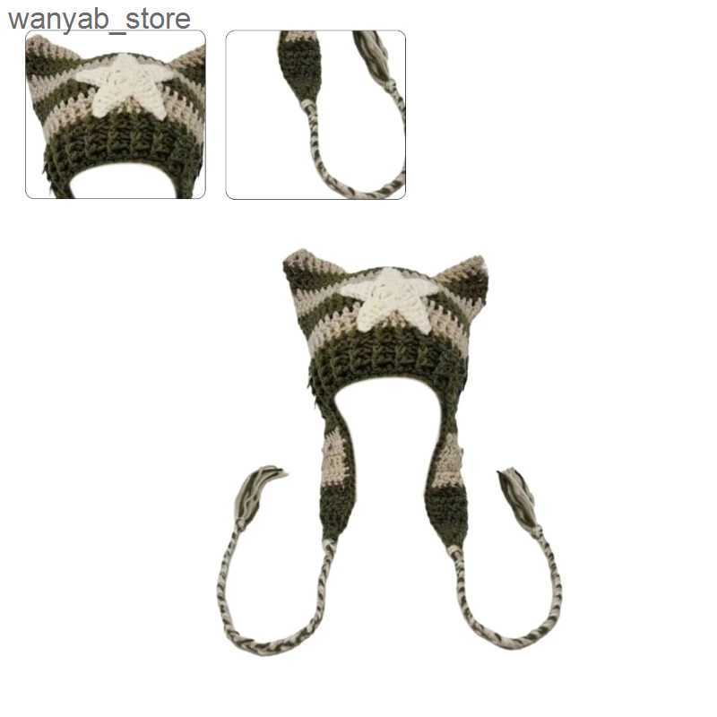 Wide Brim Hats Bucket Hats Y1UB Handmade Crochet Beanie Hat Ear Soft Skull Hat Teens Girls Y2K Ear Muff Hat L240910