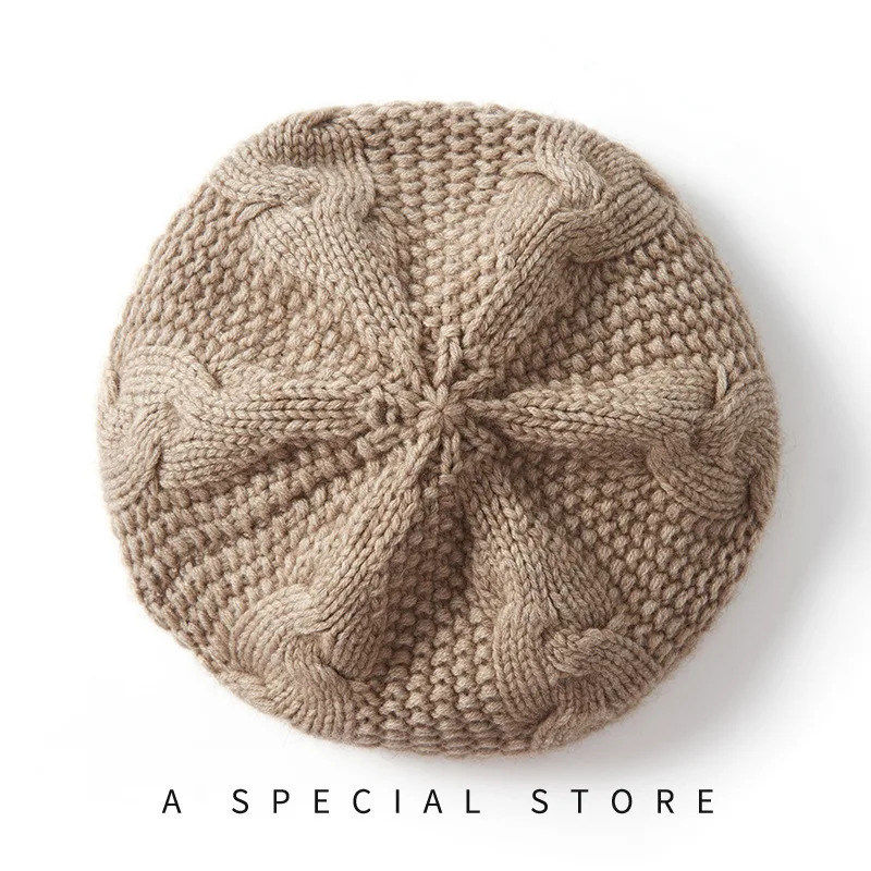 Womens Cashmere Hat Spring And Autumn HighEnd Solid Color Six Twist Flower Outdoor Warm Fashion Heavy Beret 241031