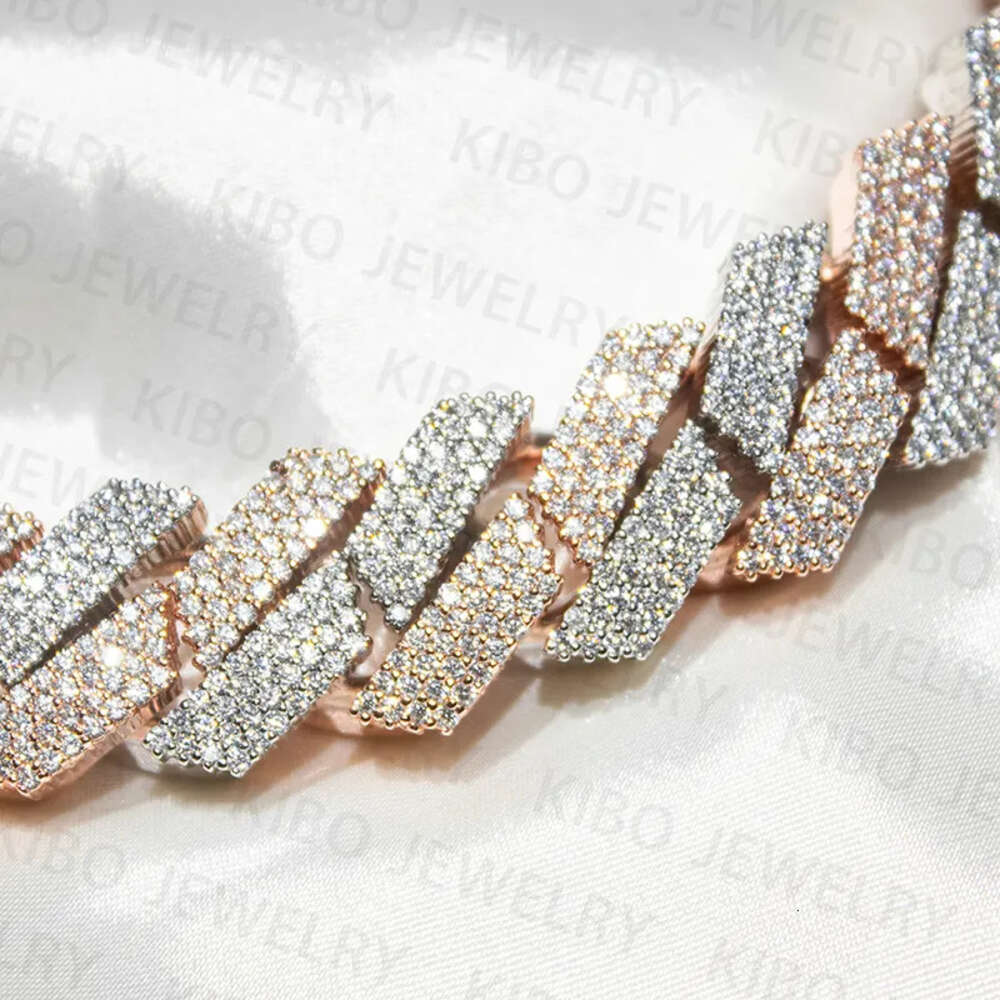Iced Out Two Tone Vvs Moissanite Necklace 925 Sterling Silver and Rose Gold Plated Big Huge 18mm Cuban Link Chain