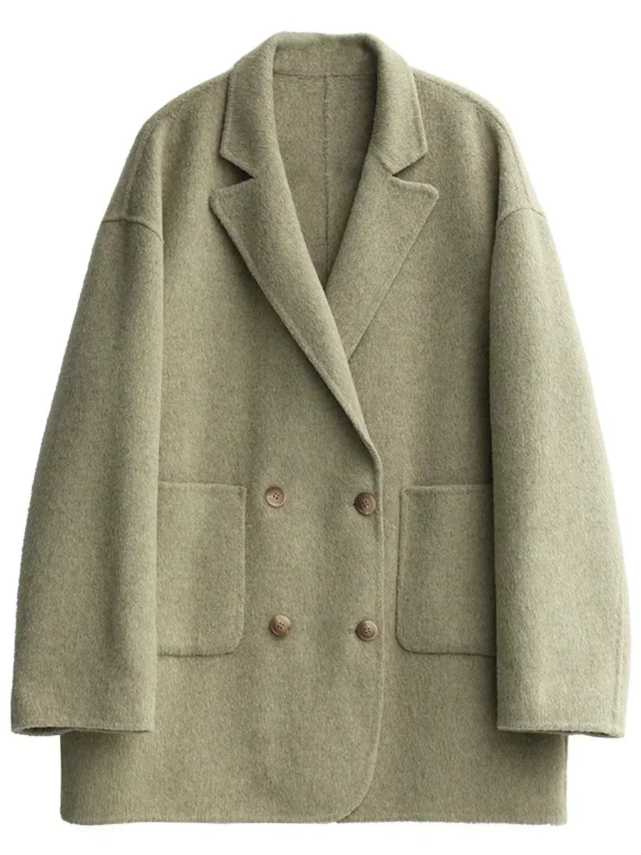 CHIC VEN Womens Woolen Coats Loose Casual Double Breasted Retro Doublesided Jacket Office Lady Outerwear Autumn Winter 2023 241024