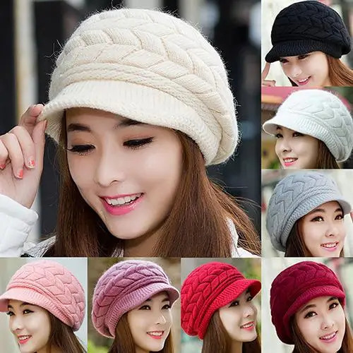 Womens Winter Solid Color Warm Knit Loose Beret Casual Ski Hat Korean Version ed Plus Velvet Thick Ear Guards 241031