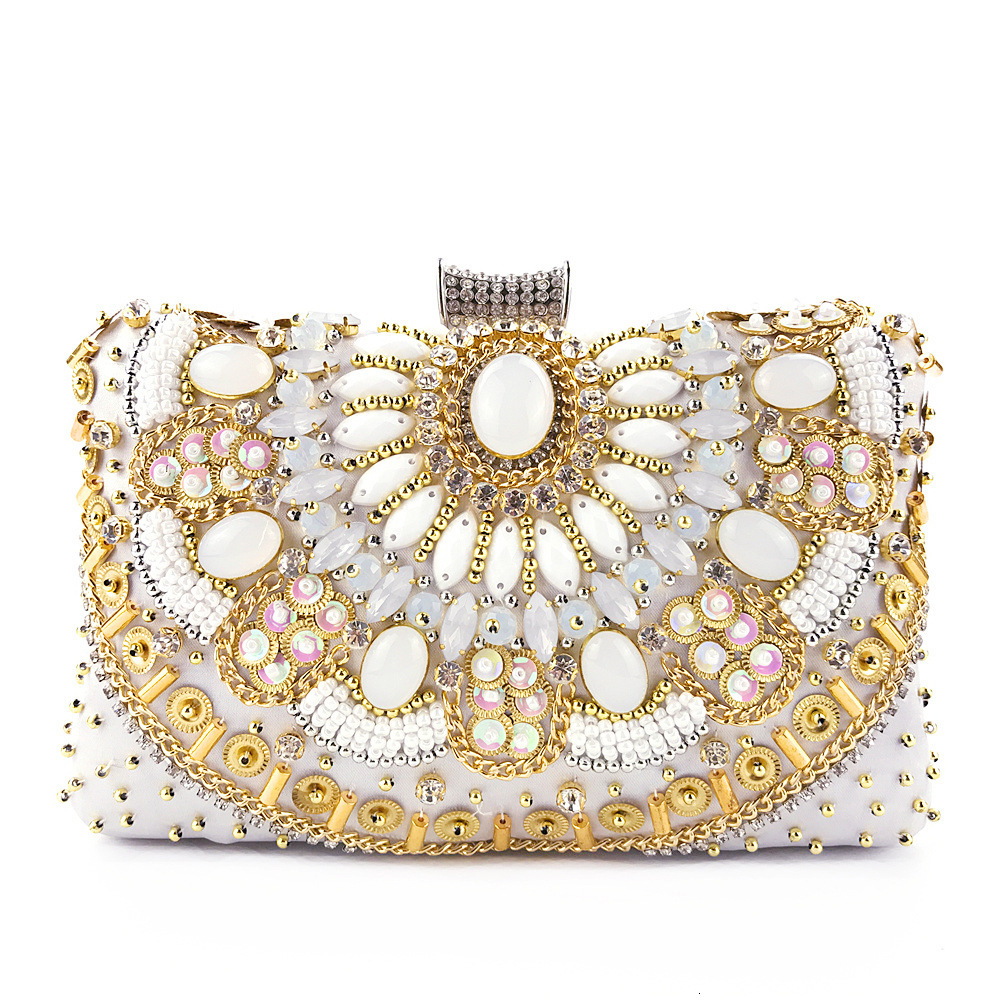 New Grand Banquet Handmade Embroidered Bead Embroidered Dress with Diamond Inlaid Fashion Women's Bag