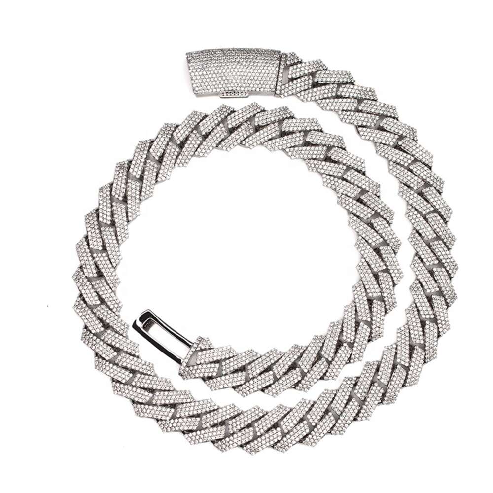 Iced Out Hip Hop 15mm 3 Rows Miami Cuban Link Vvs Moissanite Prong Setting Cuban Link Chain