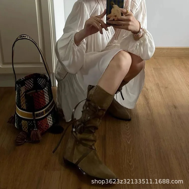 Axigo Same Style Sleeve Long Childrens Western Cowboy Pointed Pile Boots Tall Knight Boot 241031