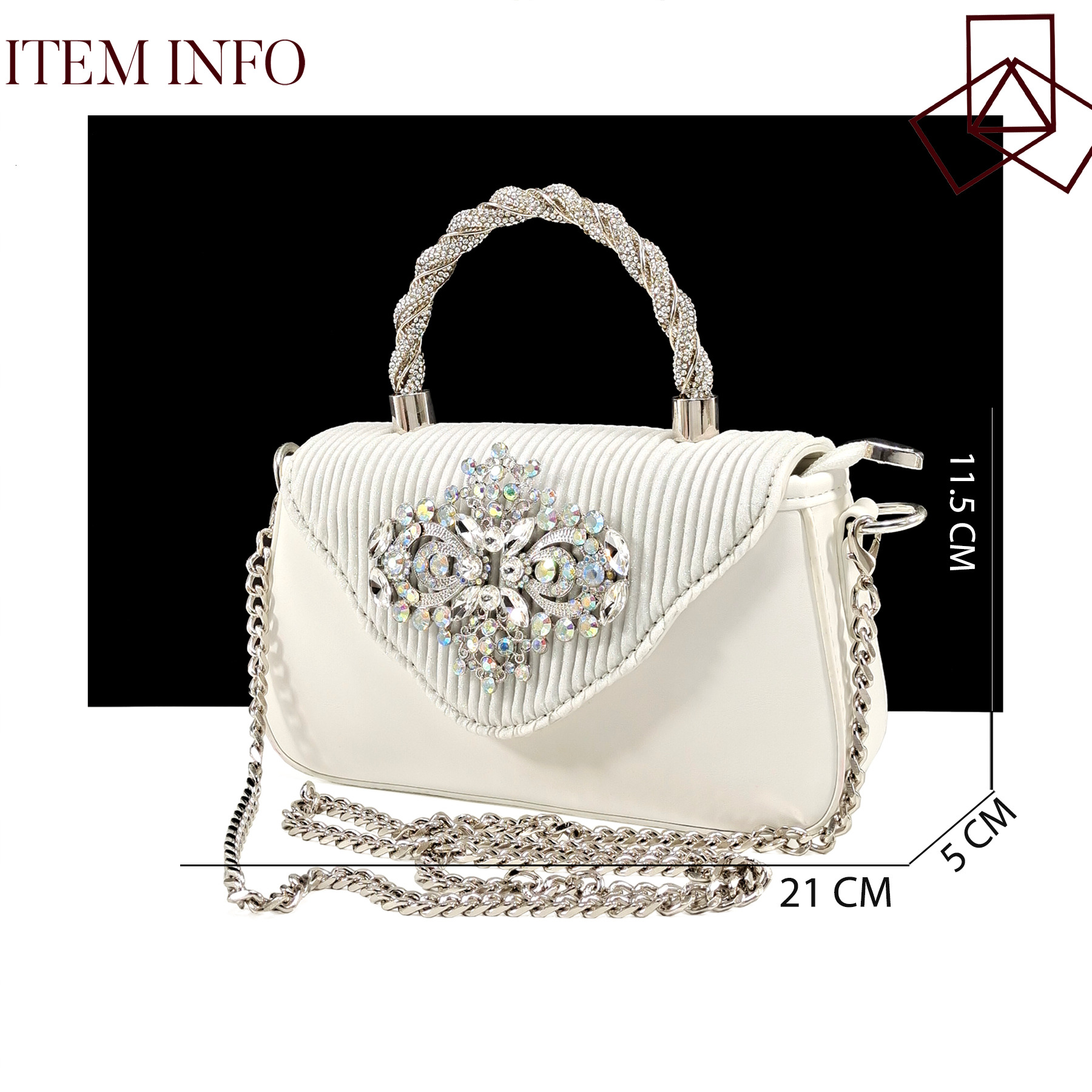 QSGFC 2024 Italian Design Girly Style White Color Pointed Toe Wedding Shoes And Full Dia Decoration Handle Bag