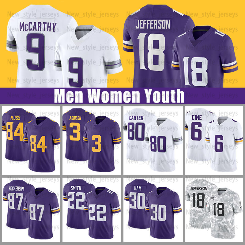 Justin Jefferson Van Ginkel Football Jerseys Harrison Smith J.J. McCarthy Kene Nwangwu Moss Aaron Jones Jerry Tillery Nick Mullens Jersey