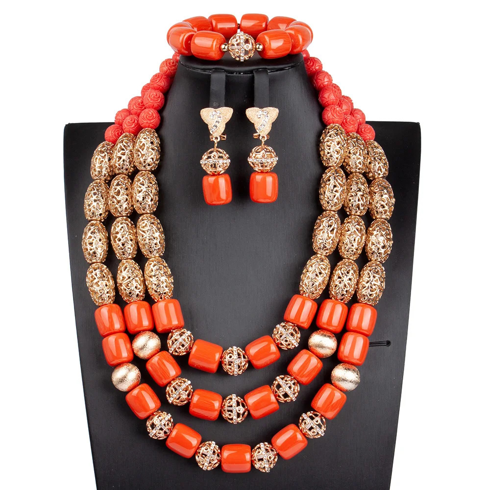 n African Wedding Jewelry Set High Quality Artificial Coral Beads Womens Belly Necklace Nigeria Bridal Party Gift 241031