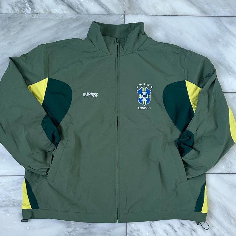 Men's Trench Coats Women Suit Brazilian Print Embroidery Fashion Casual Sweatshirt Windbreaker Zip Trousers Green Outwear