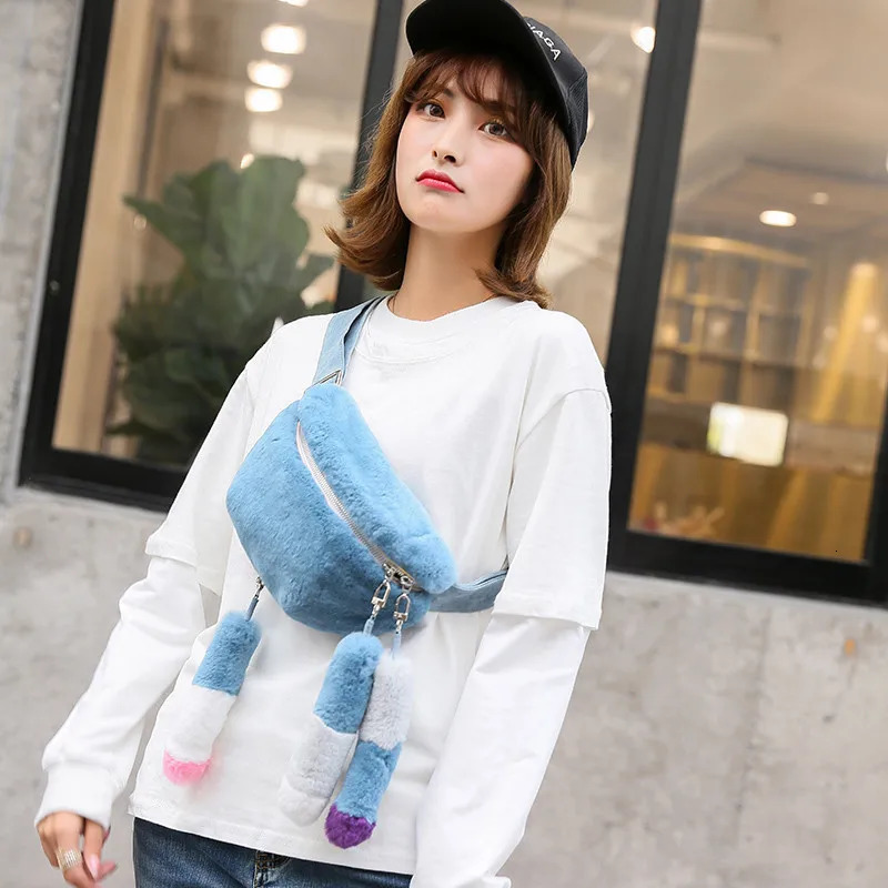 Fashionable high-end female high-end Rex rabbit fur personalized waist bag literary high-end leisure sports messenger luggage 241031