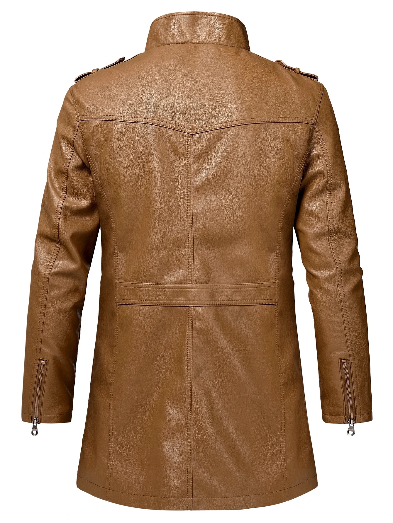 Oumor Men Autumn Fashion Long Warm Pocket Leather Jacket Coat Winter Casual England Style Vintage Parkas 241031