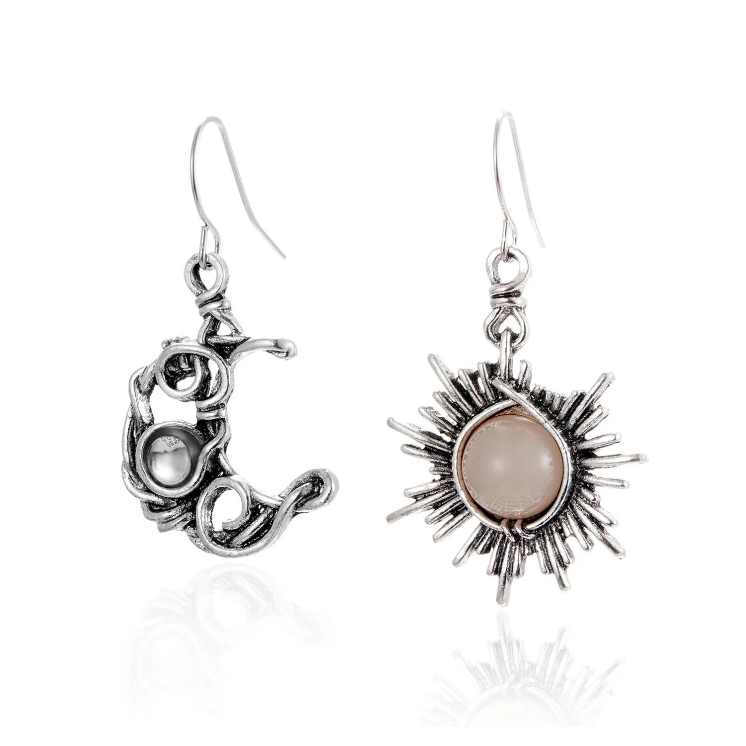 Vintage Asymmetrical Moon Sun Drop Earrings For Women Korean Sweet Tulip Flower Dangle Party Wedding Jewelry Gifts 241031