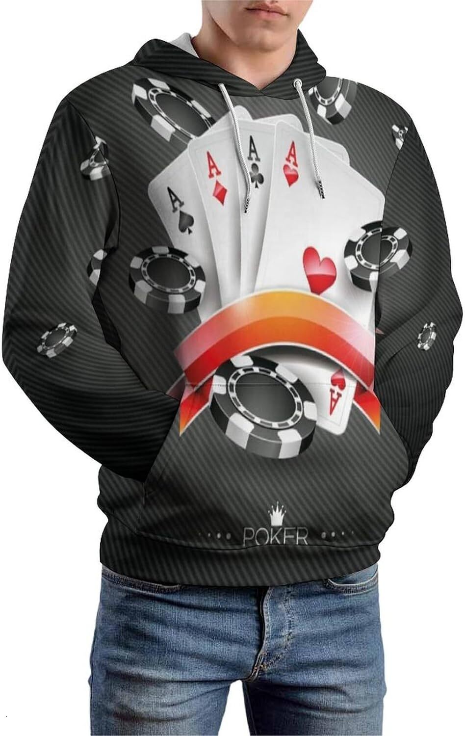 Hoodie for Mens Womens Mens 3D Novelty Hoodies, Display of The Spread Chips Poker Cards Lifestyle Creative fashion Graphic Hoodies sweatshirt Pullover