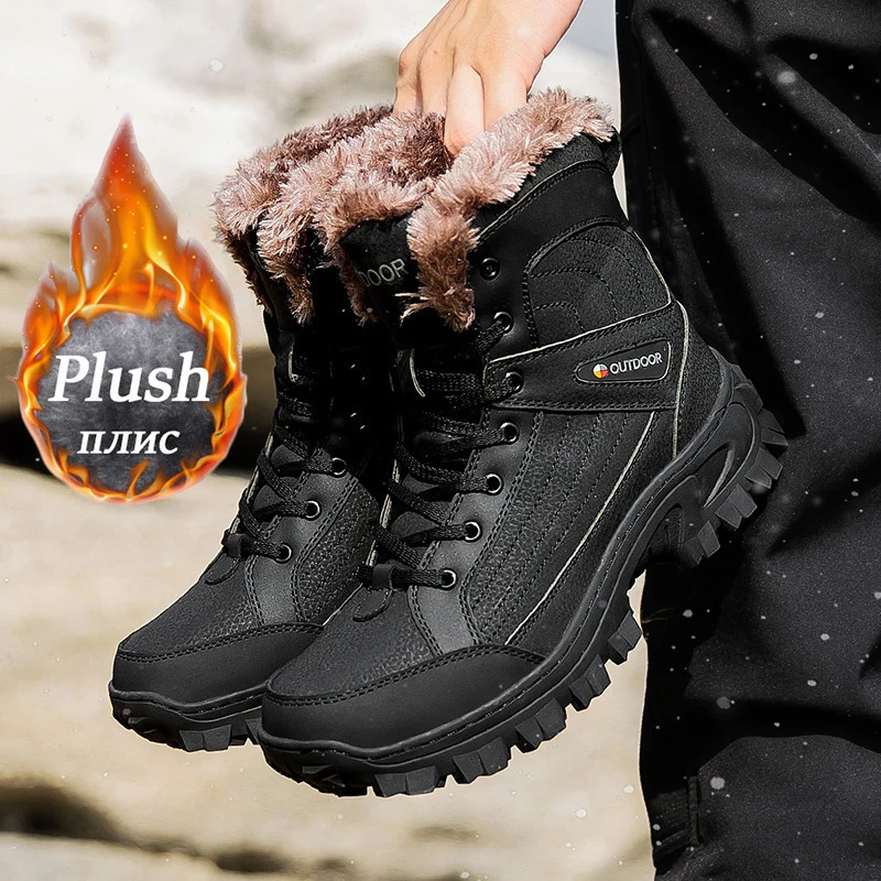 Mens Winter Snow Outdoor Waterproof Leather Sneakers Super Warm Male Man Hiking Boots Work Shoes 241031