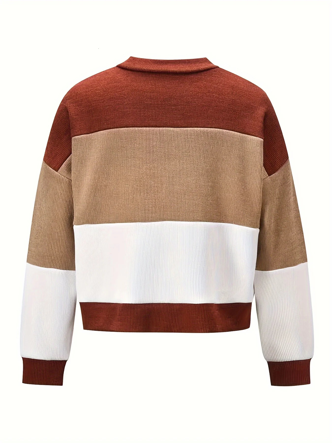 Autumn Winter Plus Size Womens Round Neck Knitted Sweater Fashion Color Blocked Long Sleeved Casual Commuting 241029