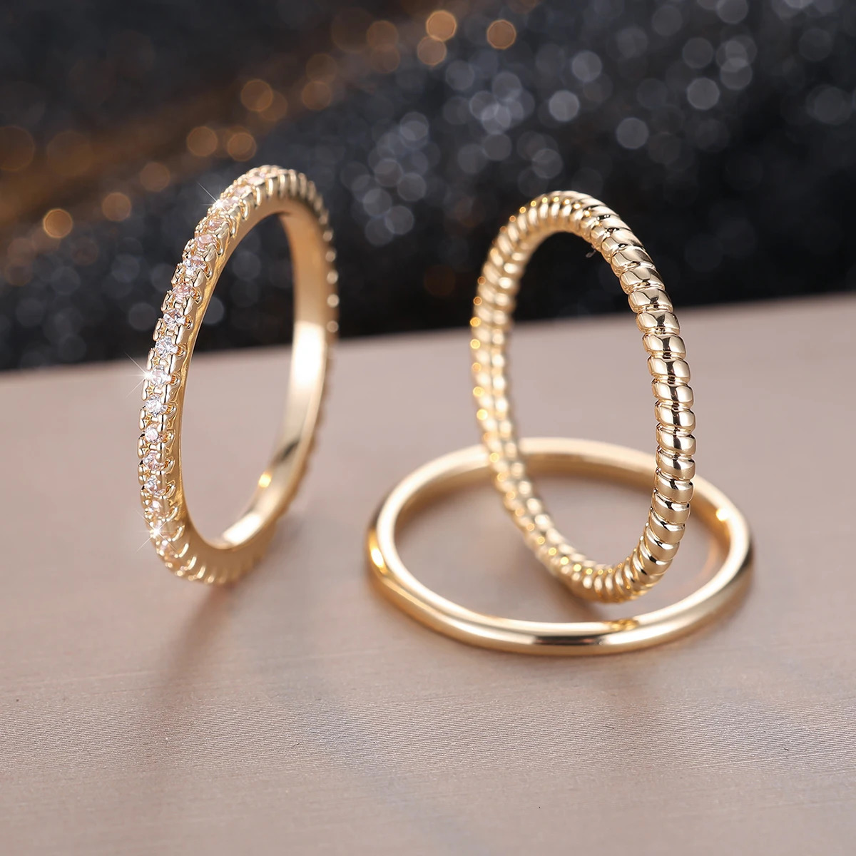 3pcs Minimalist Stacking Thin Ring Sets For Women Gold Color Simple Small White Zircon Wedding Bands Party Ins Finger Jewelry CZ 241031