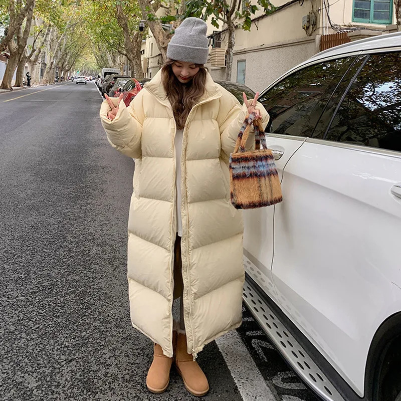 Oversize Long Parka Winter Coat Women Korean Windproof Puffer Jacket Thickened Warm Long Sleeve Zip Cotton-padded Jacket Solid 241031