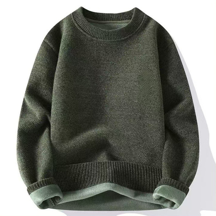 Mens casual warm and plush thick round neck sweater for autumn and winter solid color loose one-piece velvet knit sweater versatile base