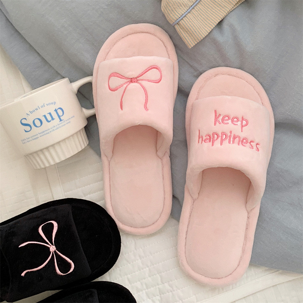 Creative English Letters Home Slippers Women Girls Cute fluffy winter warm plush indoor flats Bedroom slide casual women's cotton slippers
