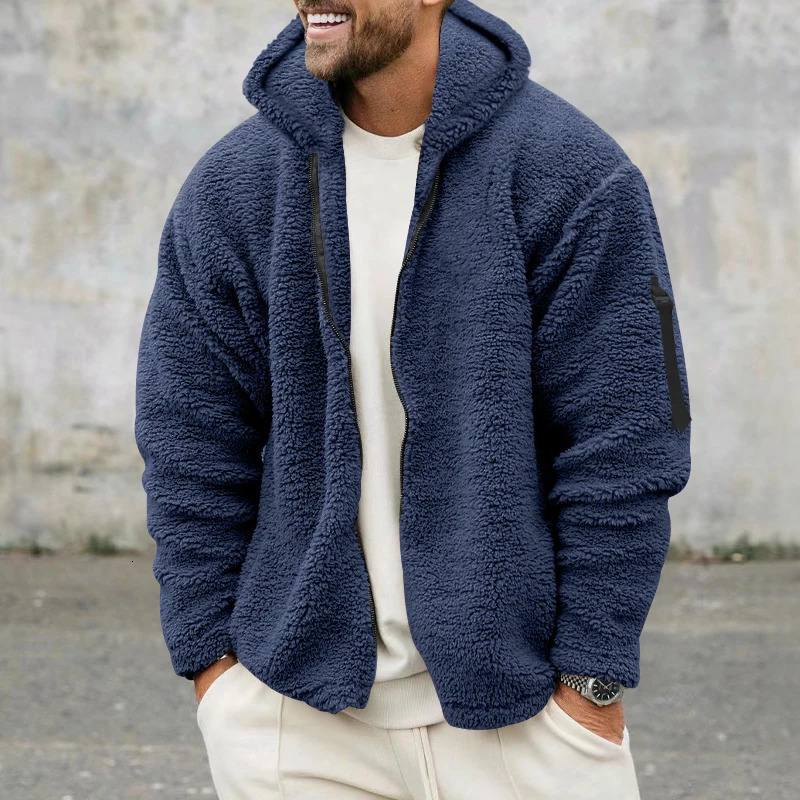 2024 American Style Heavy Coat Mens Winter Jacket Double-sided Fleece Warm Windbreaker Casual Sports Hooded Coat Bomber Jacket 241031