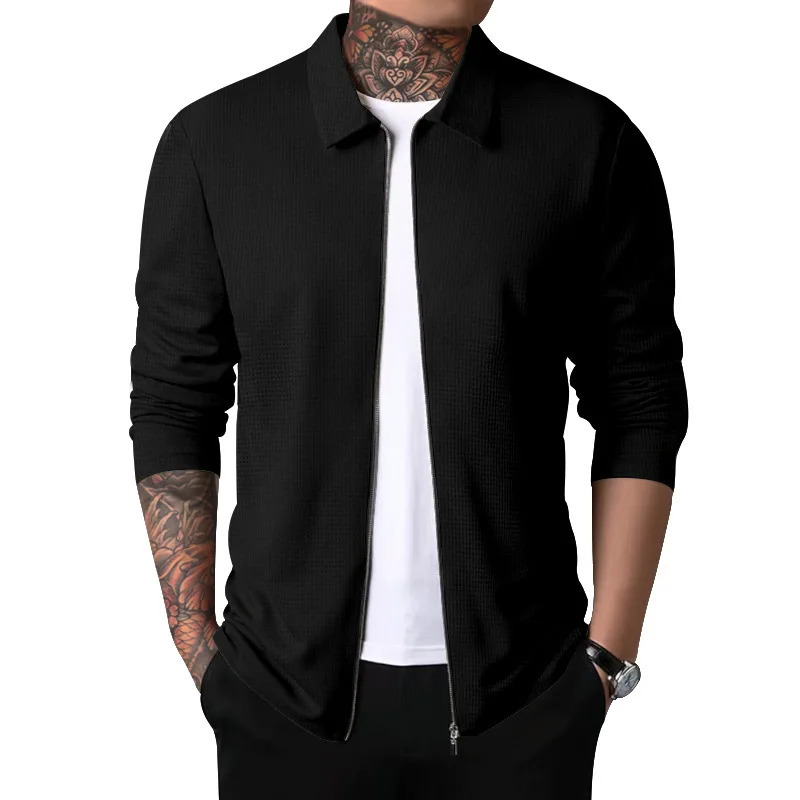 2024Summer Waffle Outdoor Polo Collar Jacket Mens Coat Nick Garment Casual Sports Zipper Cardigan Long Sleeve 241031