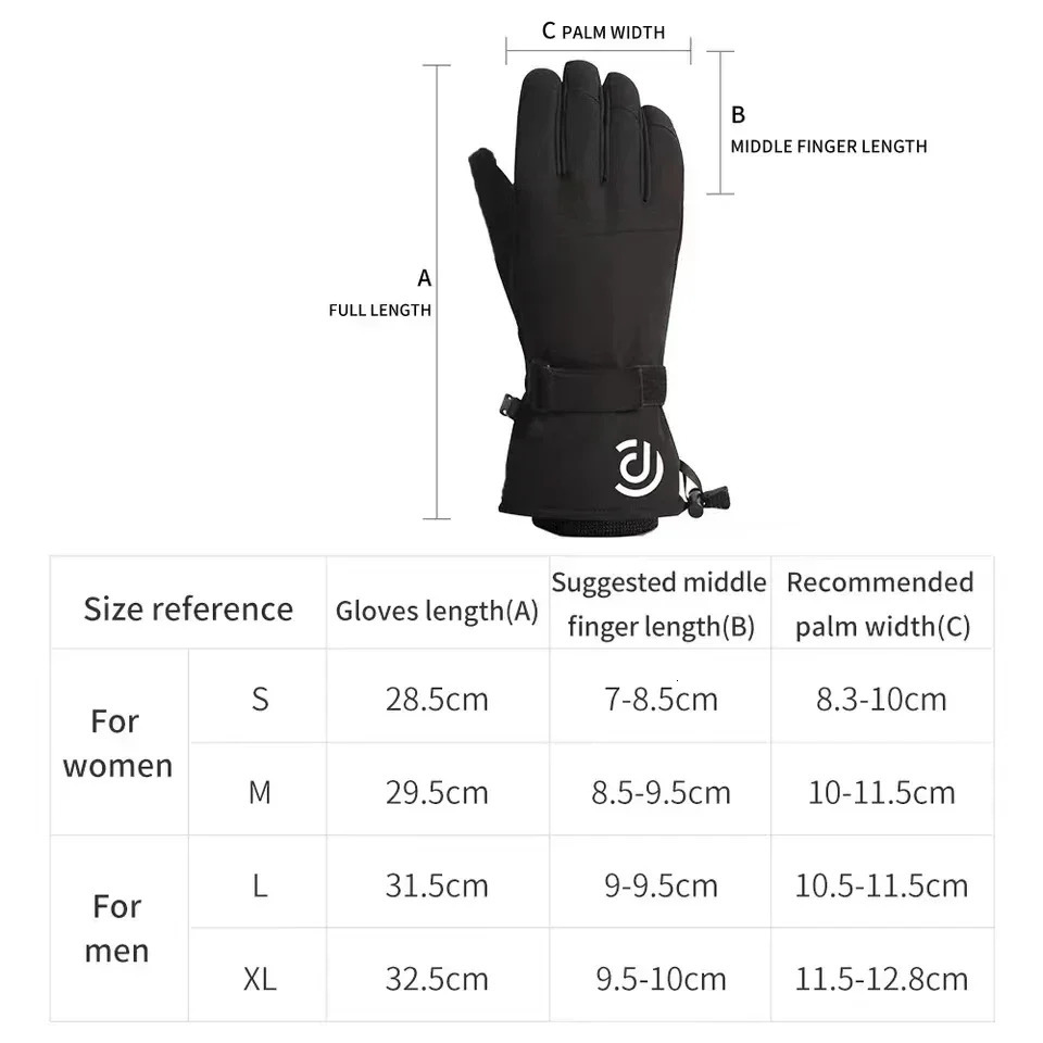 Ski Gloves Men Women Winter White Black Warm Cotton filling Snowboard Cycling Outdoor Sports Touch Screen Waterproof 241031