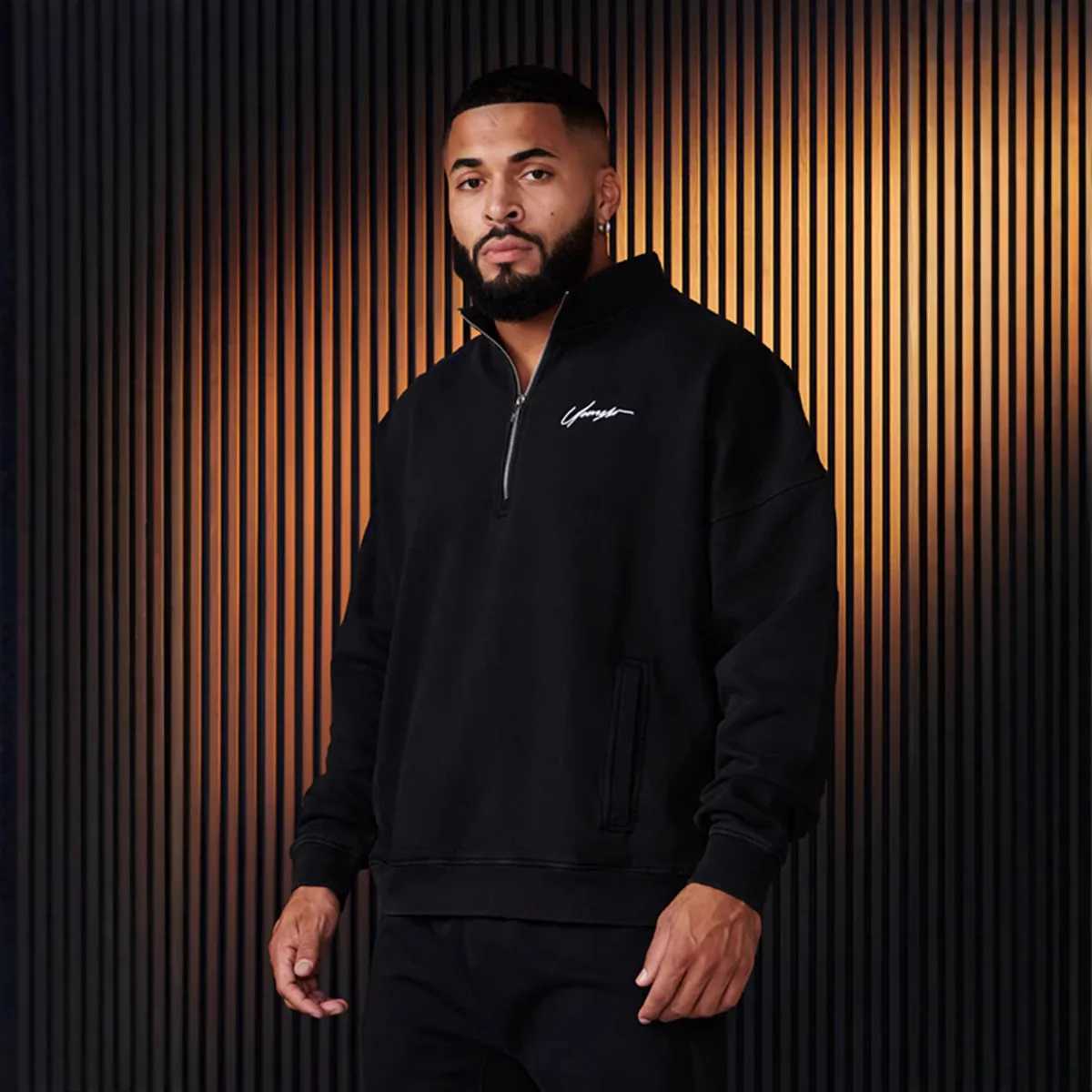 YOUNG LA New American Mens Large Stand up Collar Zipper Loose Hoodie Gym Running Training Clothes Sweatshirt X241031