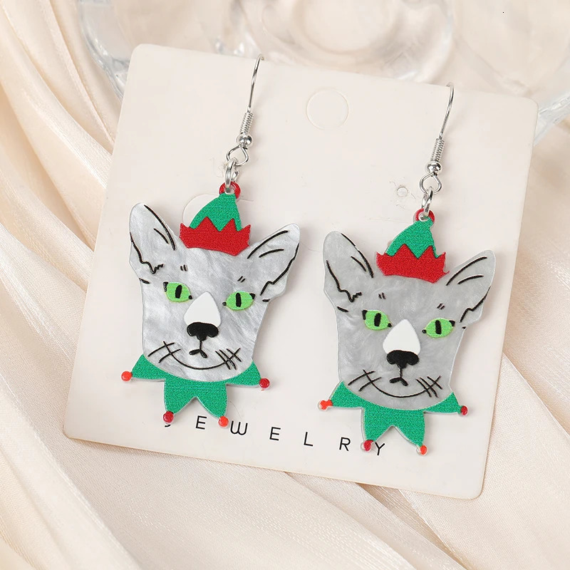 1Pair Christmas Animals Woman Dangle Earrings Acrylic Dog Cat Drop For Girl Birthday Gift 241031