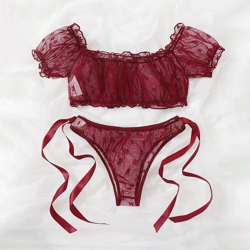 Sensual Lingerie Woman Sexy Bra Set See Through Exotic Sets Babydoll Lingerie Floral Off Shoulder Bralette Ruffle Sexy Underwear 241031