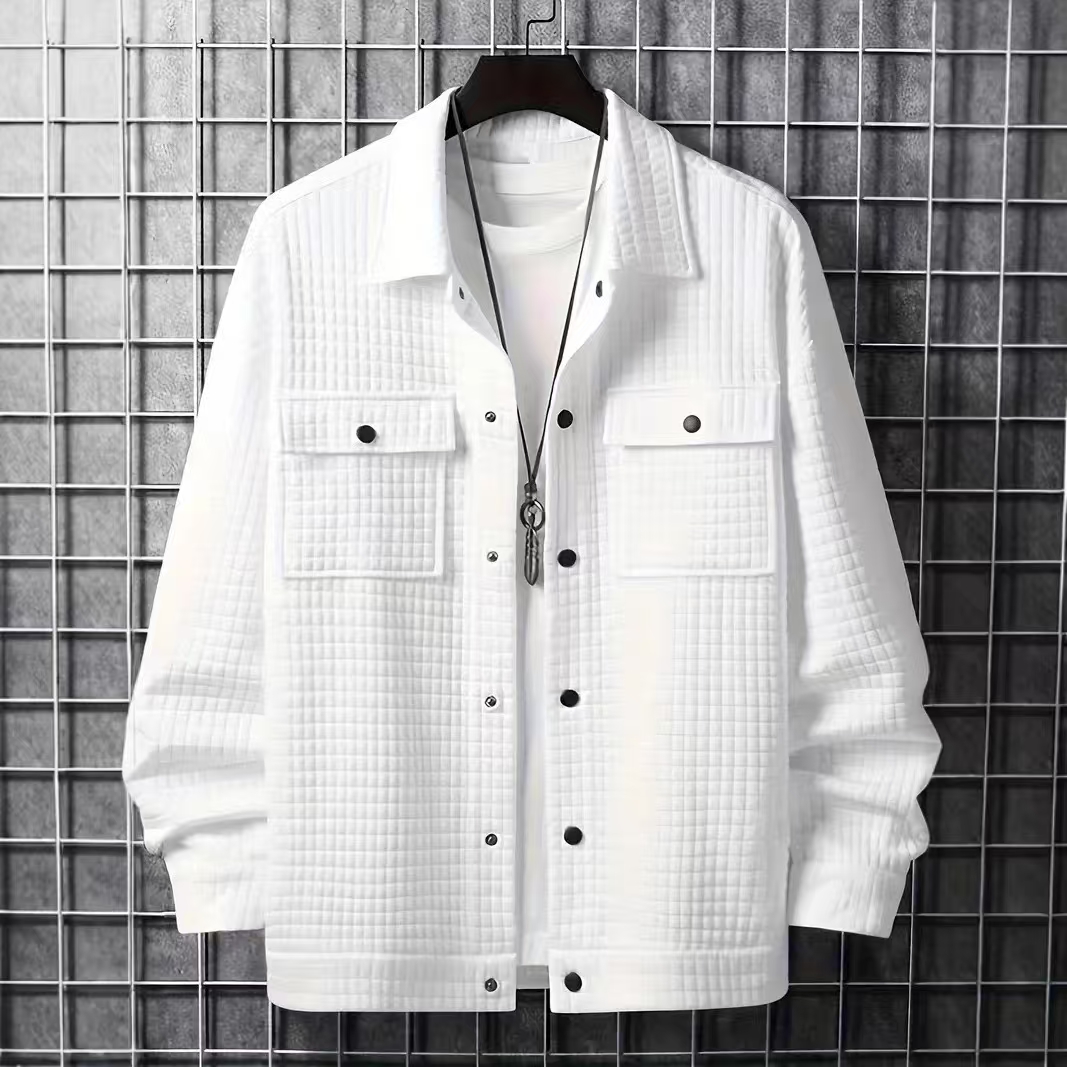 Men's casual jacquard plaid loose designer coat shirt in spring and autumn