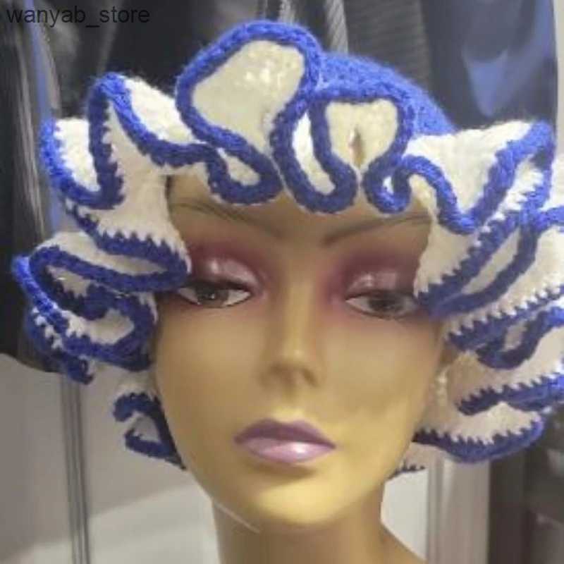 Wide Brim Hats Bucket Hats Adult Crochet Bucket Hat Handmade Ruffled Brim Fisherman Hat Windproof Hat L240910