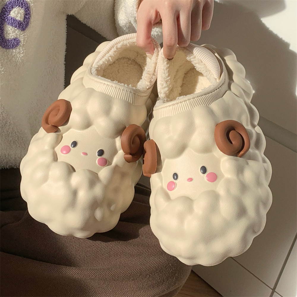 Three-dimensional Lamb slippers for Women Girls Ladies Fall/Winter Warm fur slide Furry plush mule Luxury women's shoes Flat slipper slide foot