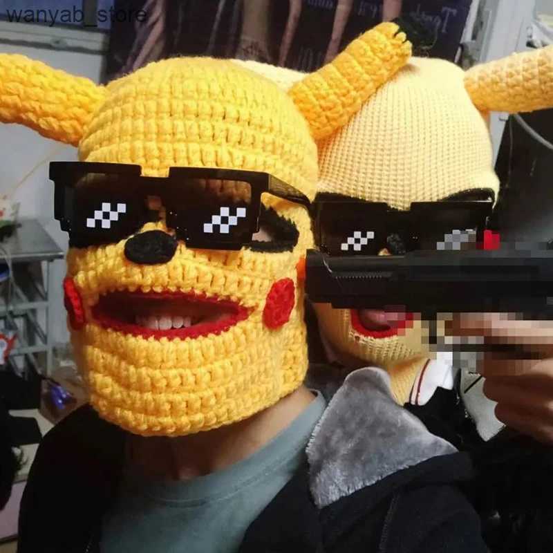 Wide Brim Hats Bucket Hats Funny Spoof Pullover Hat Men Women Cartoon Handmade Knitted Hat Halloween Bully Robber Woolen Mask Sunglasses Amuse Head Co