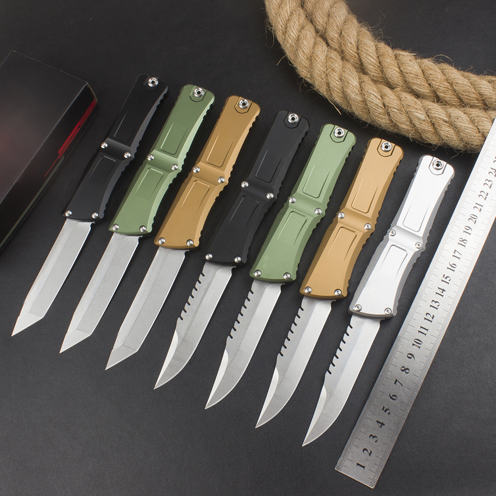 New H1029 High End Tactical Knife D2 Stone Wash Single Blade CNC Aviation Aluminum Handle Outdoor Camping Hiking EDC Pocket Knives With Nylon Bag
