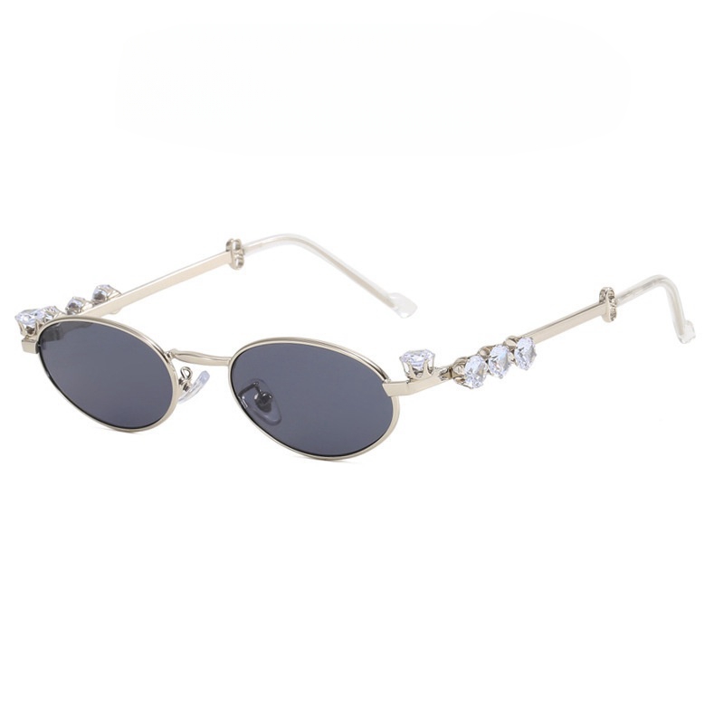 8803 Diamond encrusted oval metal eyeglass frame with pearl small frame, natural looking flat mirror frame