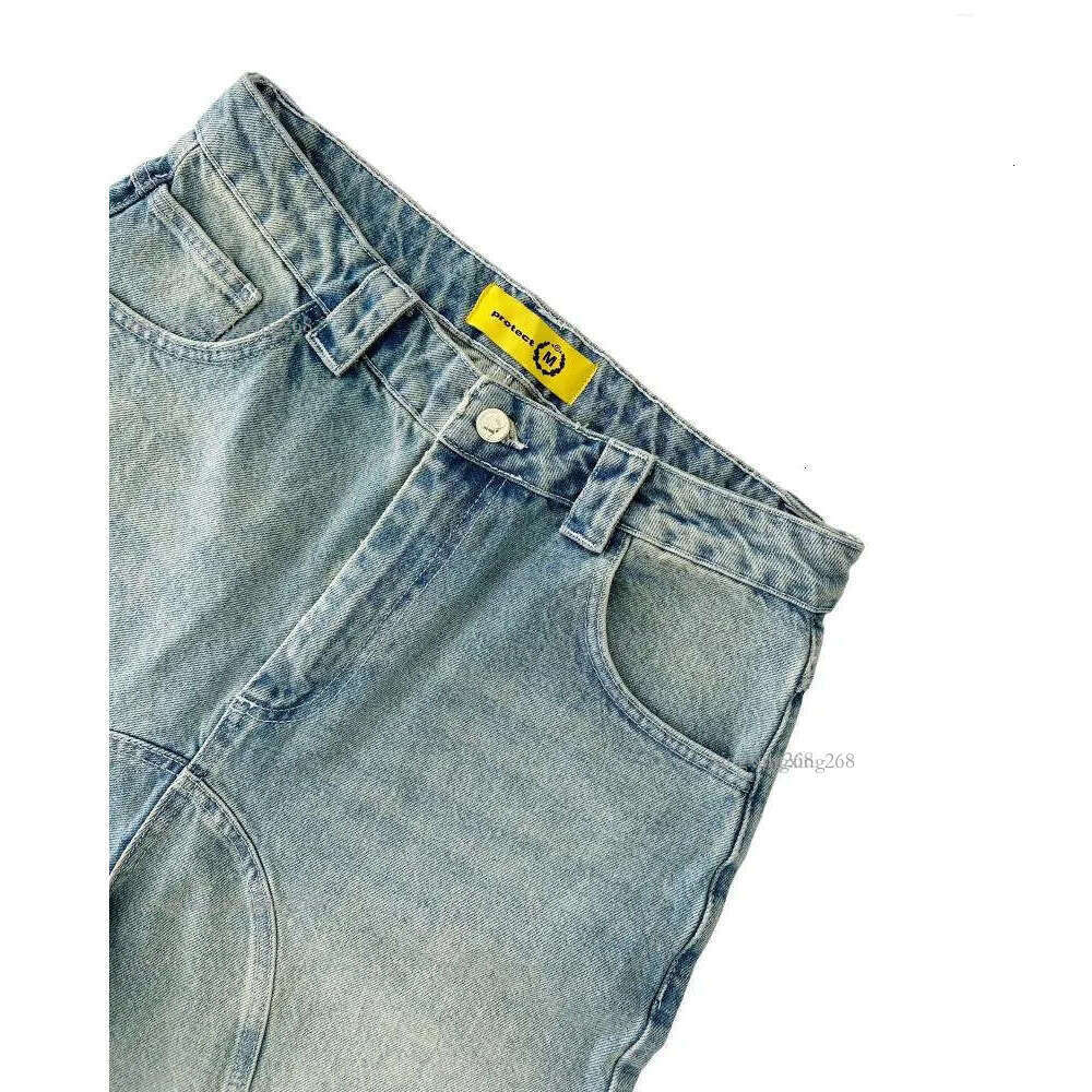 Men's Pants Shorts Harajuku Hip Hop Letters Embroidery Vintage Blue Baggy Jeans Denim Gym High Waist Mens Basketball Jorts
