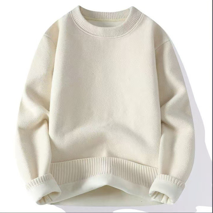 Mens casual warm and plush thick round neck sweater for autumn and winter solid color loose one-piece velvet knit sweater versatile base