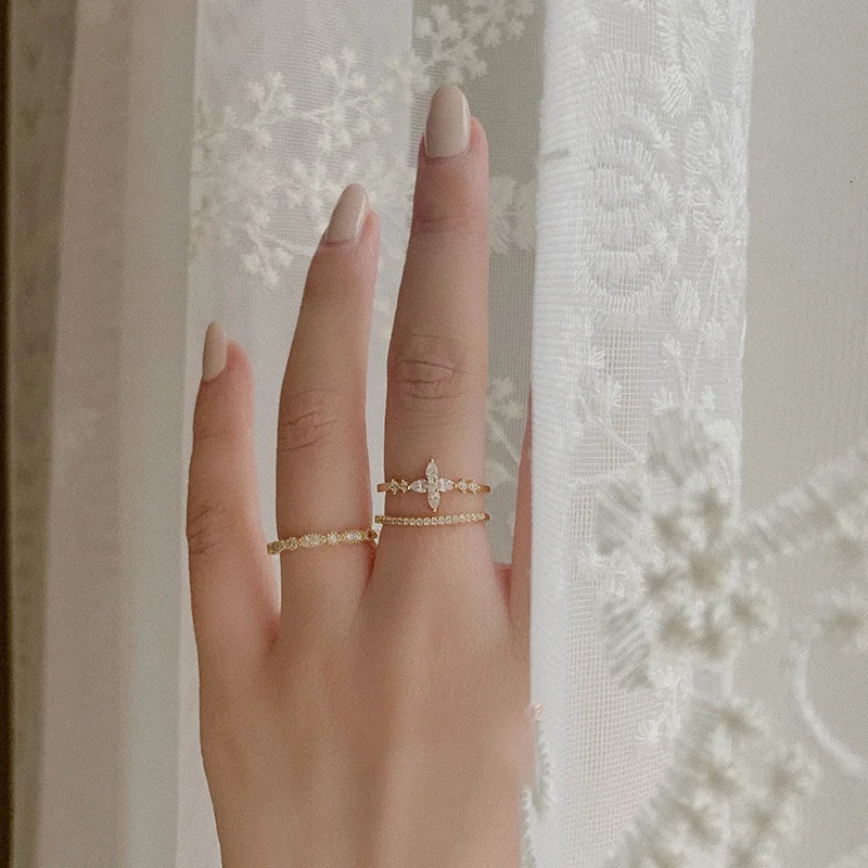 Vintage French Style Fashion Crystal Adjustable Ring for Women Original n Korean Girl Jewelry Accessories 241031
