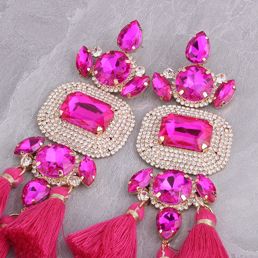 Oversized rhinestone earrings tassel pendant earrings wedding jewelry ious crystal bridal pendant earrings 241031