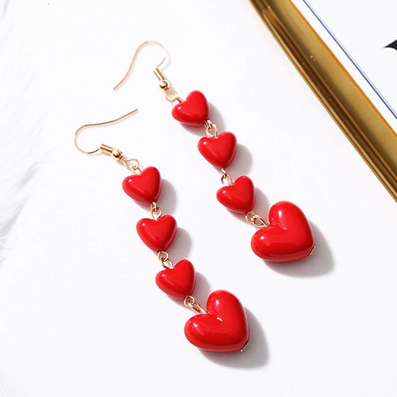 Long Red Love Heart Earrings Sweet Korean Cute Tassel Drop for Women Girls Fashion Party Dangle Jewelry Gifts 241031
