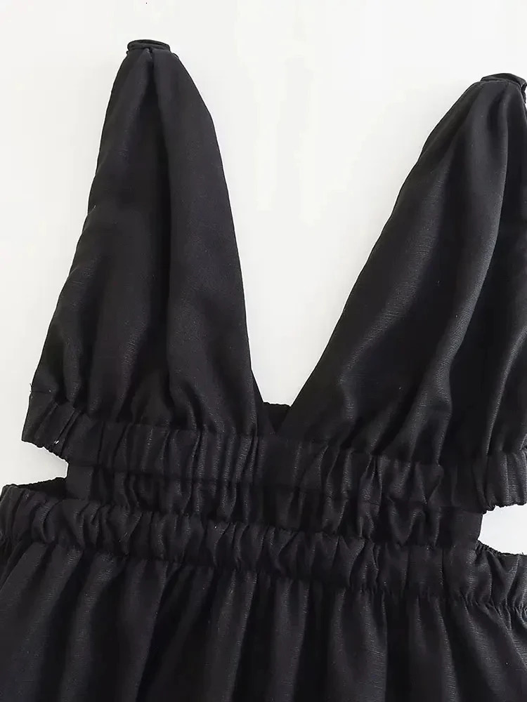 Nlzgmsj TRAF Summer Women Dress Chic Slim Vneck Waist Hollow A Holiday Elegant Street Clothing 240325