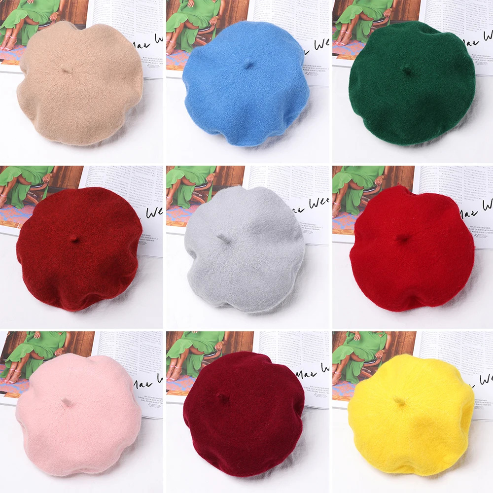 Autumn Winter Felt Beret Hat Fashion French Painter Girls Trendy Solid Color Berets Ladies Multicolored Flat Cap 241031