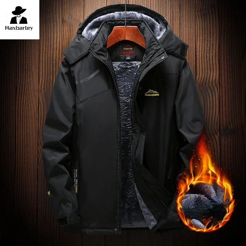 Mens Winter Jacket Fleece Thick Warm Hooded Parka Male Waterproof Big Size Padded Coat Snow Camping Outerwear Plus 7XL 8XL 241029