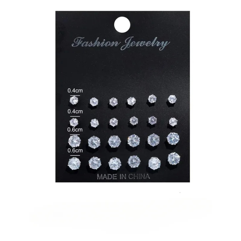Six Claw Crystal Zircon Earrings Inlaid with Colorful Diamonds Fashionable 12 Pair Combination Card 241031