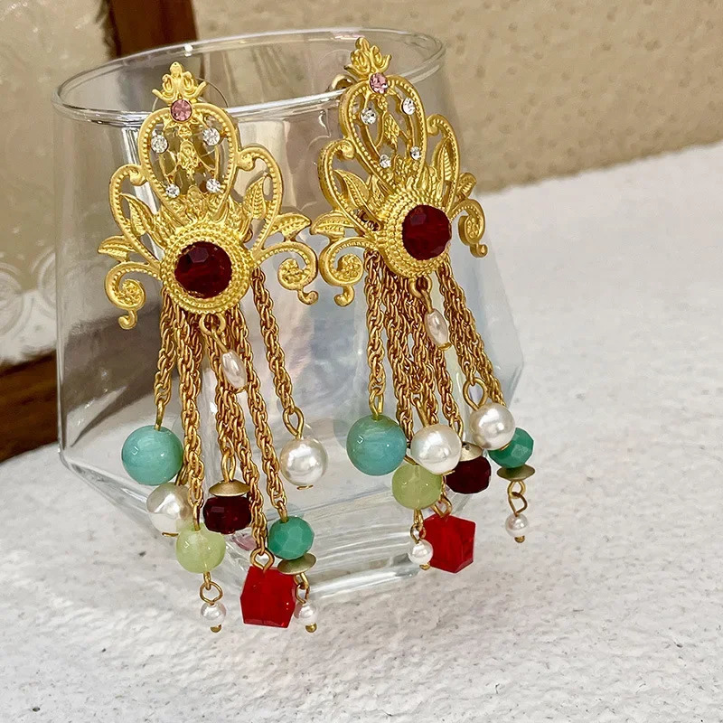 style womens earrings vintage jewelry crystal pearl pendant tassel earrings 241031