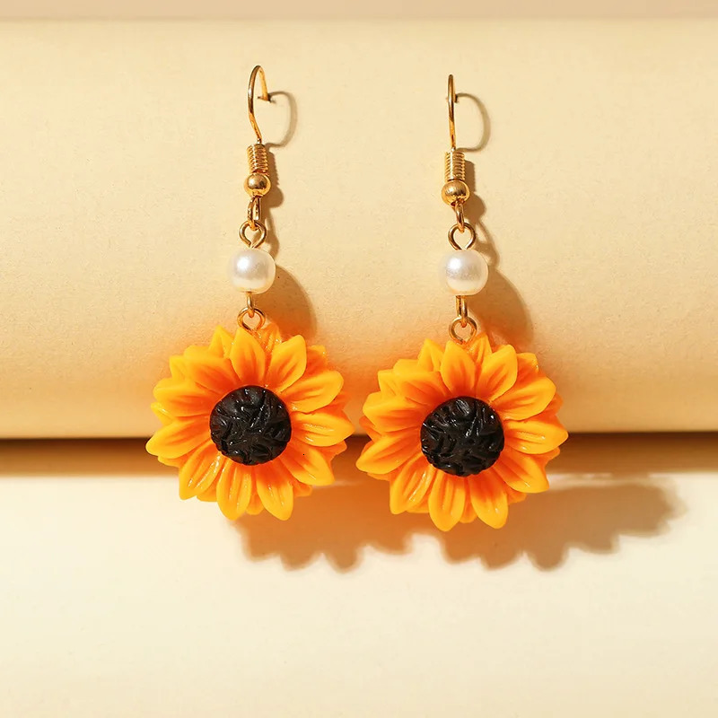 Crossborder fashion versatile sunflower pearl shape flower womens earrings 241031