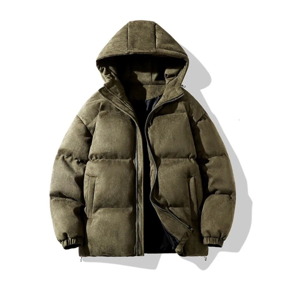 Suede Parka Hoodie Jacket Men Puffer with Cotton Padded Winter Coats Streetwear Thicken Warm Plus Size 5XL 241031